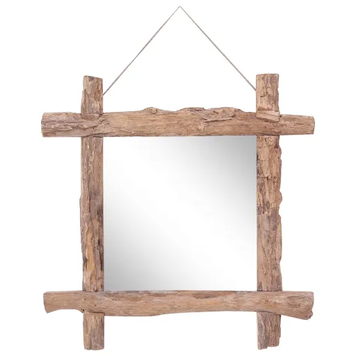 Espejo de Troncos de Madera Reciclada de Teca Natural 70x70 cm