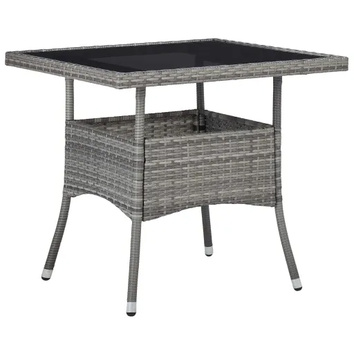 Mesa de Comedor Para Jardín Ratán Sintético y Vidrio Gris