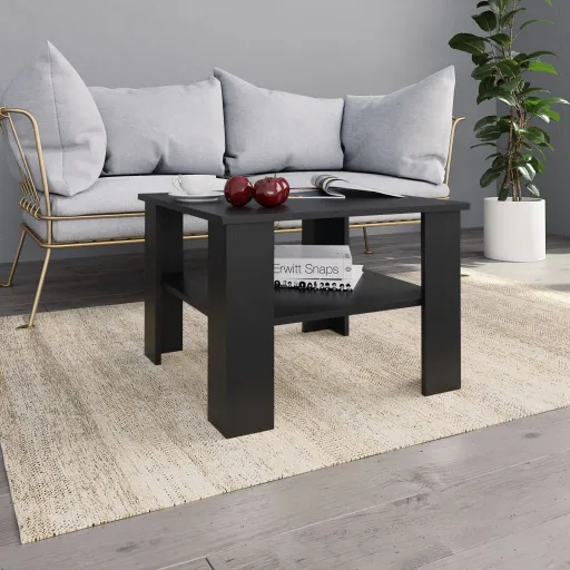 Mesa de Centro Madera Contrachapada Negro 60x60x42 cm