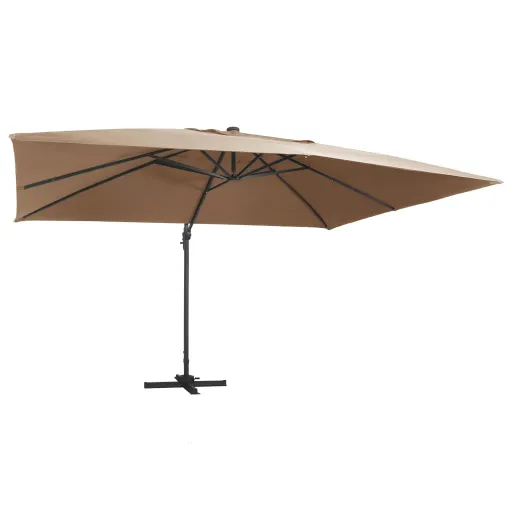 Sombrilla Voladiza Jardín Luces LED Poste Aluminio Taupe 4x3 m