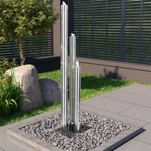 Fuente de Jardín de Acero Inoxidable Plateado 48x34x153 cm