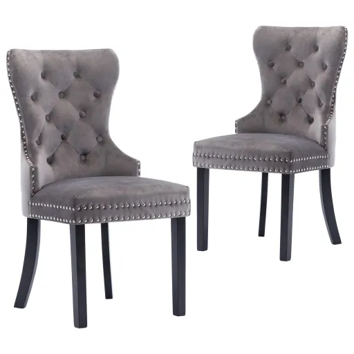 Sillas de Comedor 2 Unidades Terciopelo Gris