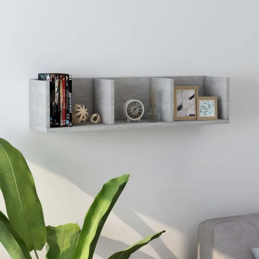 Estante de Pared Para CD Contrachapada Hormigón 75x18x18cm