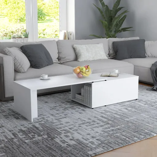 Mesa de Centro Madera Contrachapada Blanco 150x50x35 cm