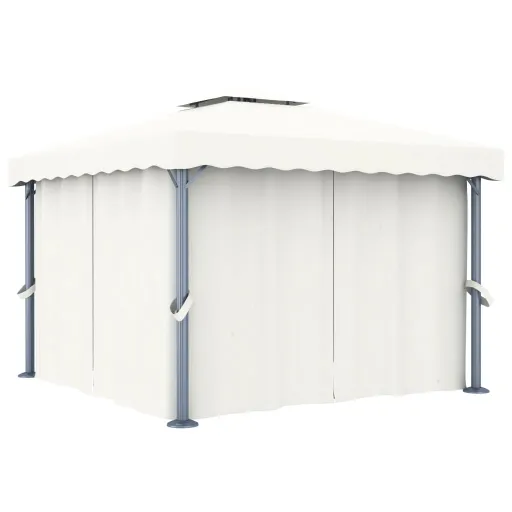 Cenador Con Cortina Blanco Crema Aluminio 3x3 m