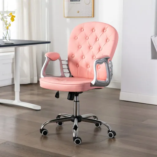 Silla de Oficina Giratoria de Cuero Sintético Rosa