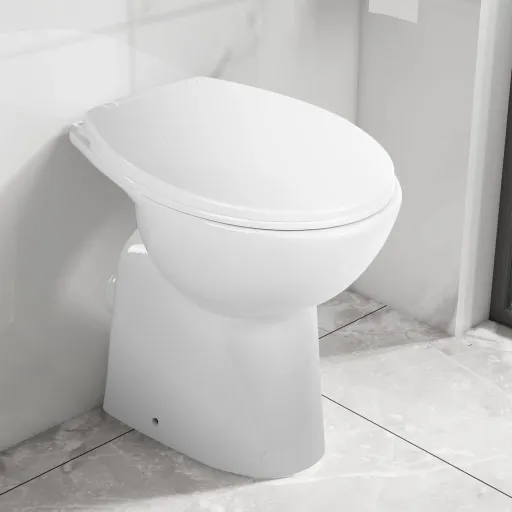 Inodoro Sin Borde, 7 cm Altura Extra, Cierre Suave, Cerámica Blanca