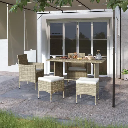 Juego de Silla de Jardín y Taburete 4 Piezas Ratán PE Beige