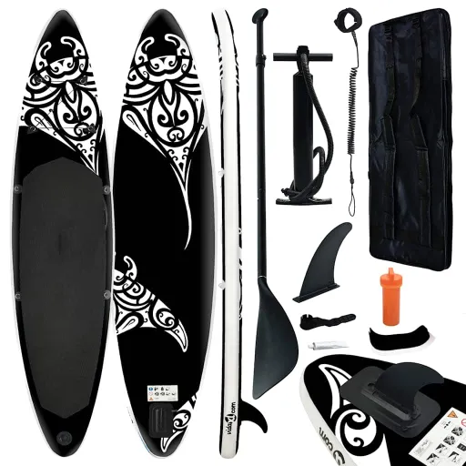 Juego de Tabla de Paddle Surf Inflable Negra 305x76x15 cm