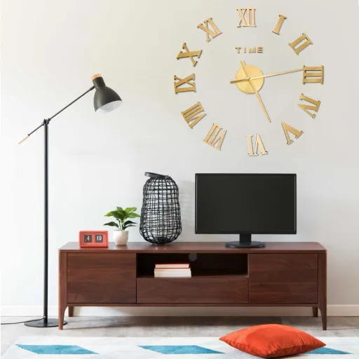 Reloj 3D de Pared Con Diseño Moderno Dorado 100 cm XXL