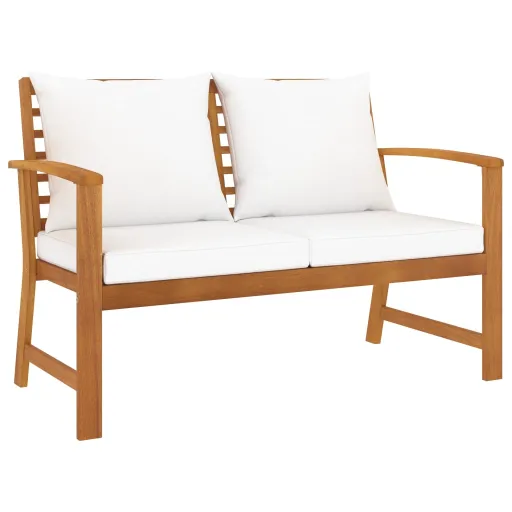 Banco de Jardín 120 cm Con Cojines Crema Madera Acacia Maciza