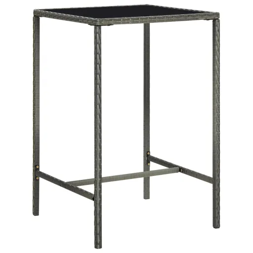 Mesa Alta de Jardín Ratán Sintético y Vidrio Gris 70x70x110 cm