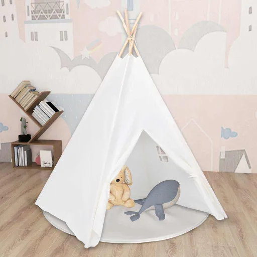 Tienda Tipi Niños y Bolsa Piel Melocotón Blanco 120x120x150cm