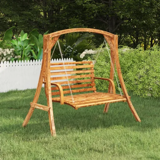 Columpio de Madera Maciza Curvada Con Acabado de Teca