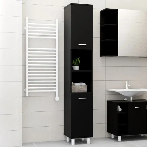 Armario de Baño Madera Contrachapada Negro 30x30x179 cm
