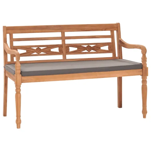 Banco Batavia Madera Maciza de Teca Con Cojín Gris Oscuro 120cm