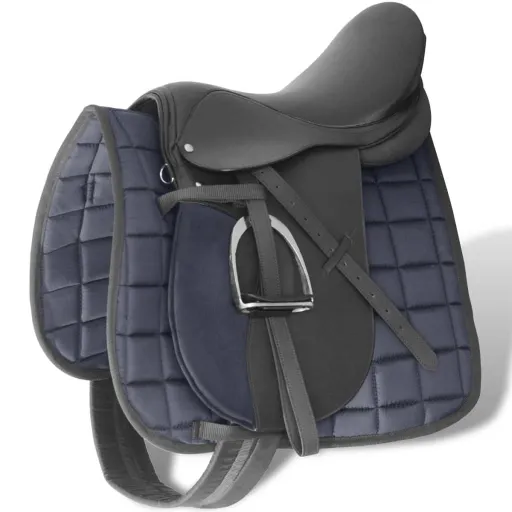 Set de Montura de Caballo de 17.5" y Cuero Negro 12 cm, 5 en 1