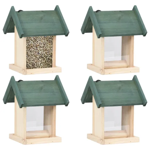 Comederos Para Pájaros 4 Unidades Madera de Abeto