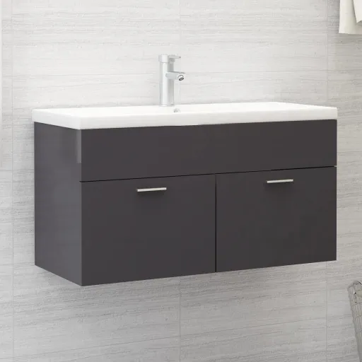 Armario Para Lavabo Contrachapada Gris Brillo 90x38,5x46 cm