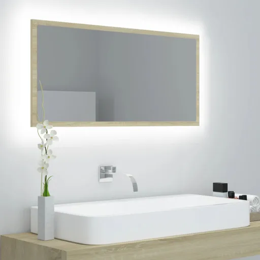 Espejo de Baño LED Acrílico Color Roble Sonoma 90x8,5x37 cm