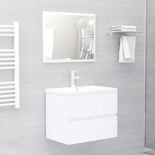 Juego de Muebles de Baño 2 Pzas Madera Contrachapada Blanco