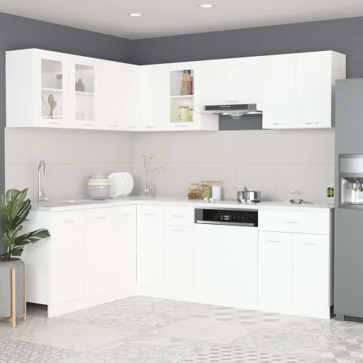 Conjunto de Armarios de Cocina "Lyon" de 11 Piezas de Madera de Ingeniería Blanca