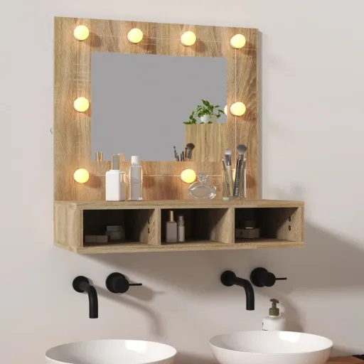 Mueble Con Espejo y Luces LED Roble Sonoma 60x31,5x62 cm