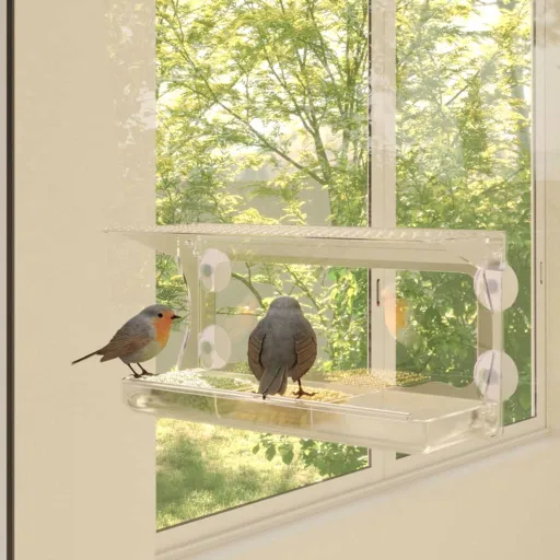 Comedero de Pájaros Para Ventanas 2 Uds Acrílico 30x12x15 cm