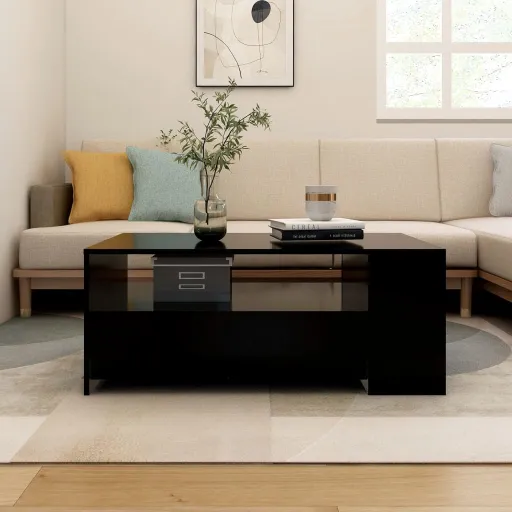 Mesa de Centro Madera de Ingeniería Negra 102x55x42 cm