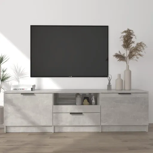 Mueble de TV Madera Contrachapada Gris Hormigón 140x35x40 cm