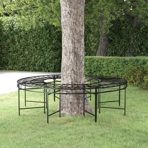 Banco de Jardín Redondo de Acero Negro 160 cm