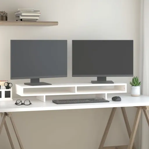 Soporte Para Monitor Madera Maciza de Pino Blanco 100x27x14 cm