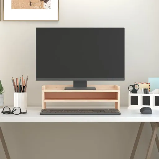 Soporte Para Monitor Madera Maciza de Pino 50x24x16 cm