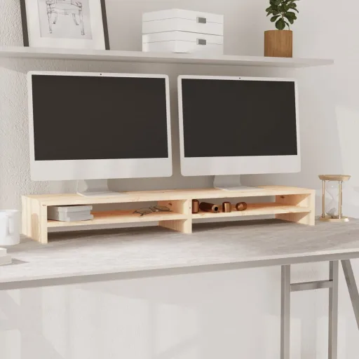 Soporte de Monitor Madera Maciza de Pino 100x24x13 cm