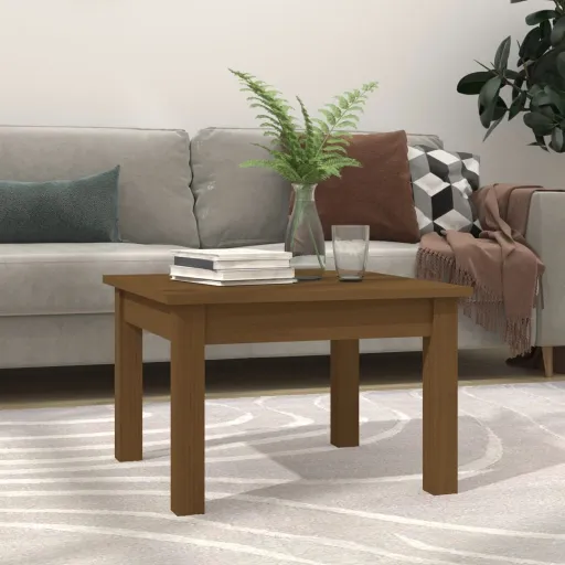 Mesa de Centro Madera Maciza de Pino Marrón Miel 45x45x30 cm