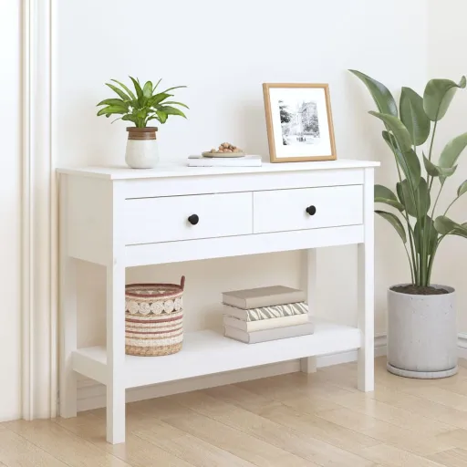 Mesa Consola de Madera Maciza de Pino Blanco 100x35x75 cm