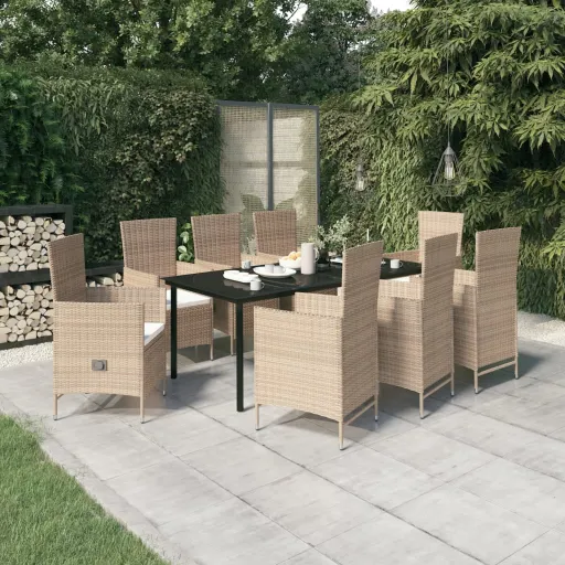 Juego de Comedor de Jardín 9 Piezas Con Cojines Beige