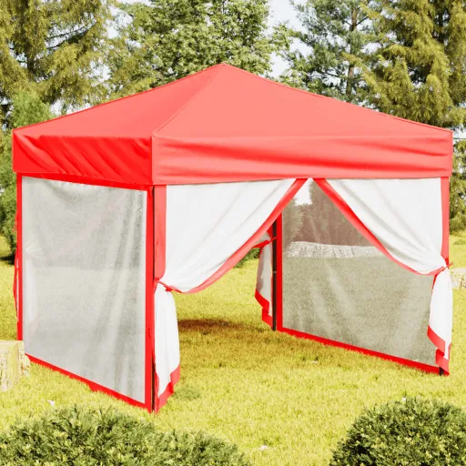 Carpa Para Fiestas Plegable Con Paredes Laterales Rojo 3x3 m