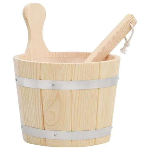 Set de Cubeta y Cucharón Para Sauna Madera Maciza de Pino