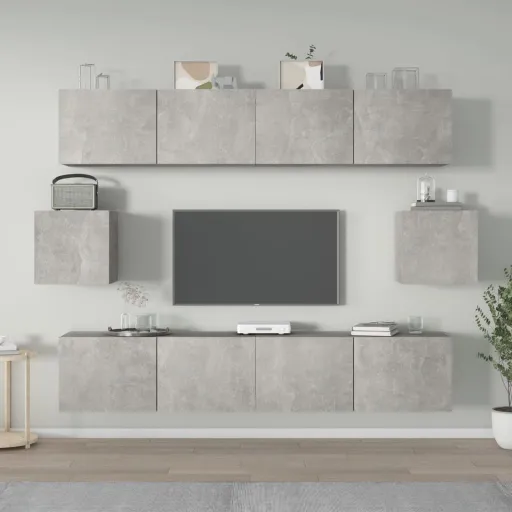 Set de Muebles de TV 6 Pzas Madera Contrachapada Gris Hormigón