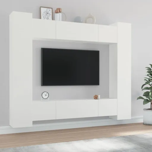 Set de Muebles Para TV 8 Piezas Madera Contrachapada Blanco