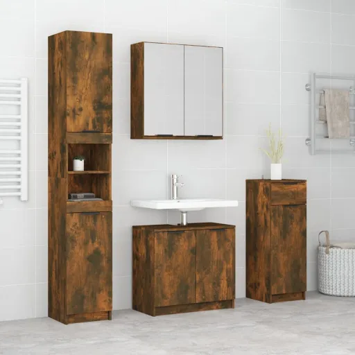 Set de Muebles de Baño 4 Piezas Madera Contrachapada Roble Humo