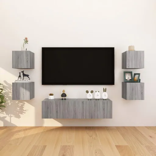 Muebles Para TV de Pared 8 Uds Gris Sonoma 30,5x30x30 cm
