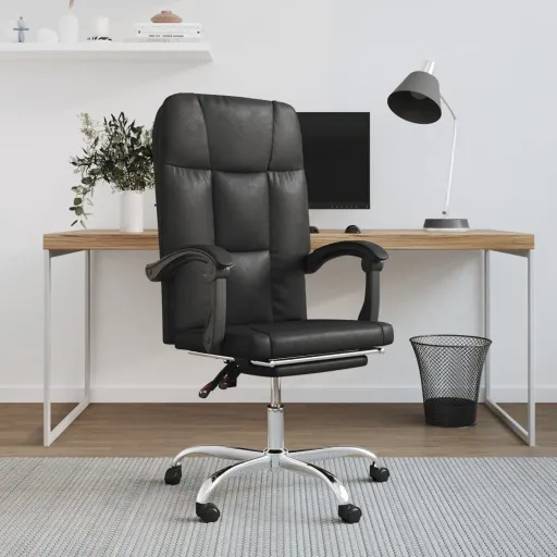 Silla de Oficina Reclinable Cuero Sintético Negro
