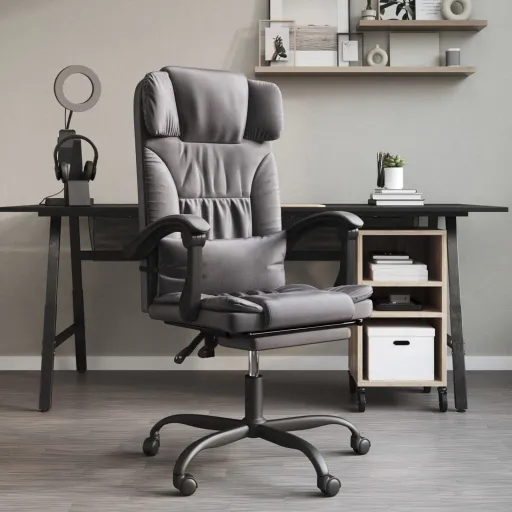 Silla de Oficina Reclinable Cuero Sintético Gris