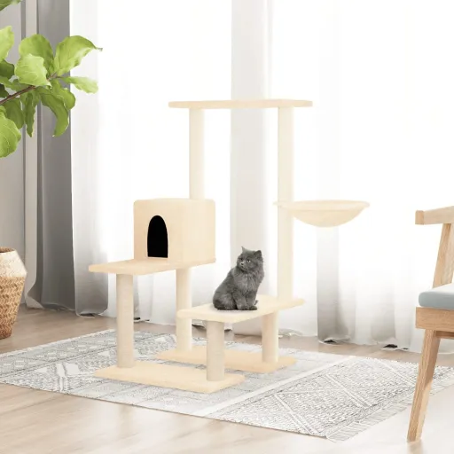 Rascador Para Gatos Con Postes de Sisal Color Crema 94,5 cm