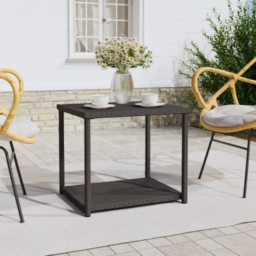 Mesa Auxiliar Ratán Sintético Negro 55x45x49 cm