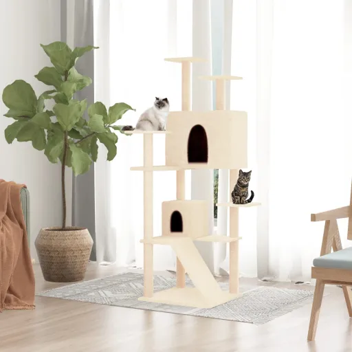Rascador Para Gatos Con Postes de Sisal Crema 153 cm
