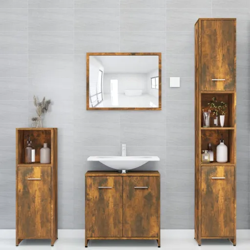 Armario Baño Madera Contrachapada Roble Ahumado 30x30x183,5cm