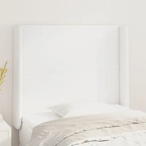 Cabecero Con Orejas de Cuero Sintético Blanco 83x16x118/128 cm